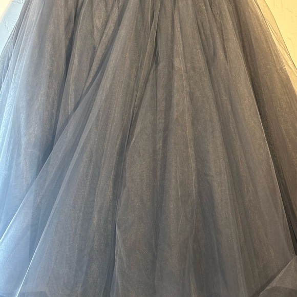 Sherri Hill Charcoal Gown with Tulle Skirt - Picture 3 of 15